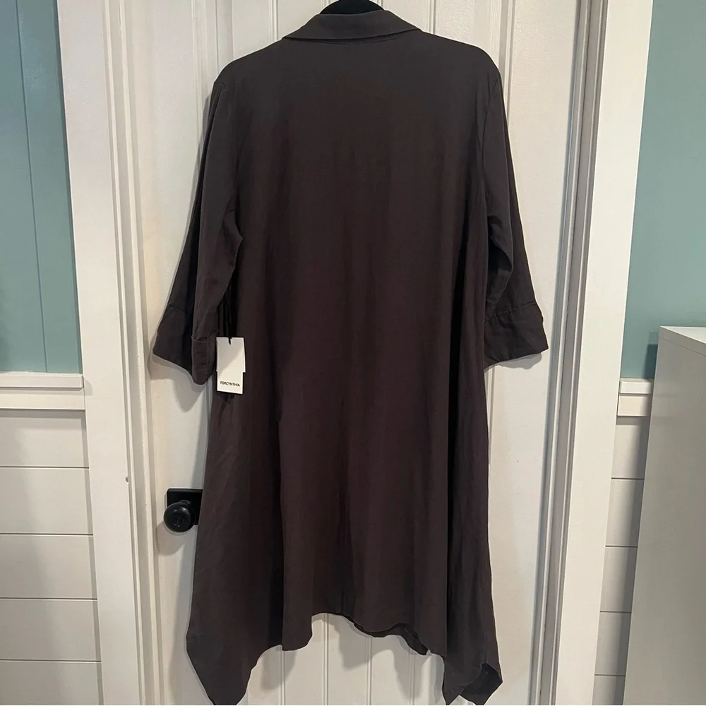 For Cynthia‎ Coffee Brown Lagenlook Linen Blend Button Up Dress. Large. NWT.